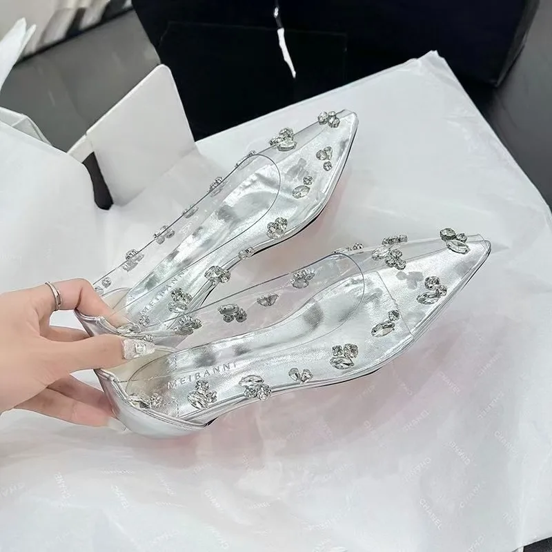 2026 Transparent PVC Rhineston - Pointed Toe Flat recension och pris