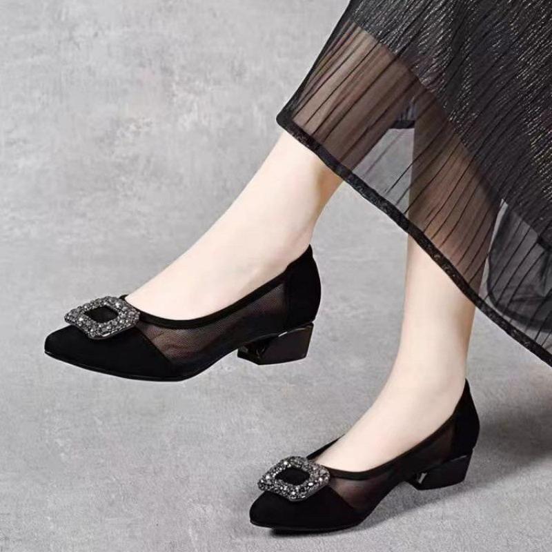 Elegant Pointed Toe Mesh Block - Women Shoes With Heels recension och pris