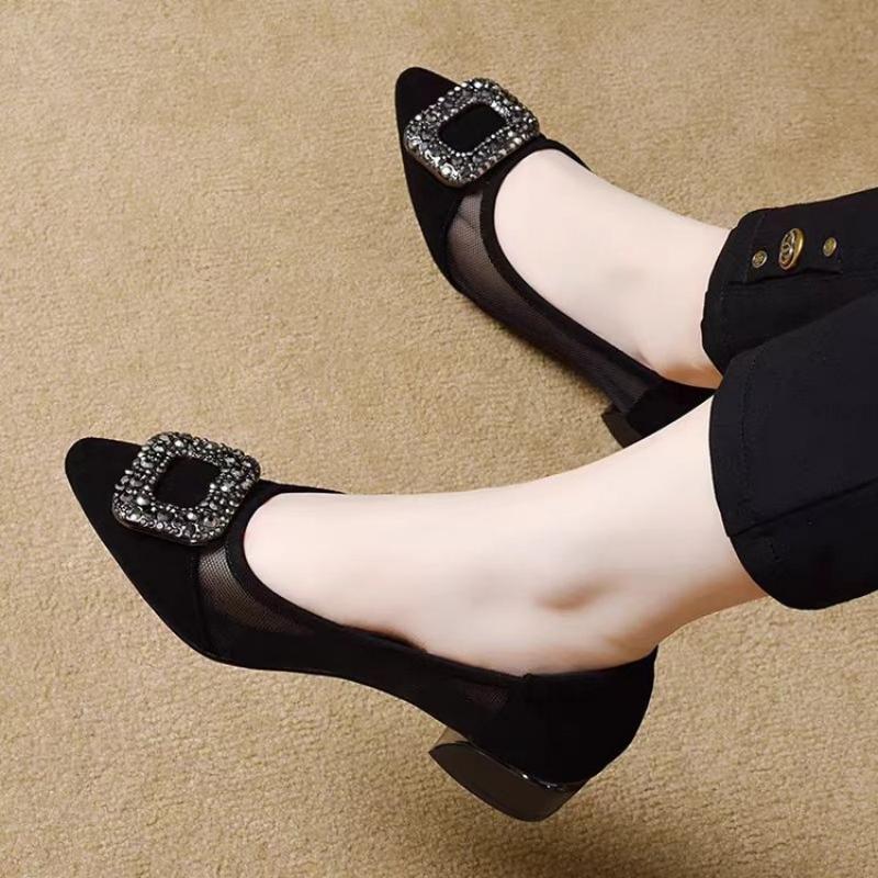 Elegant Pointed Toe Mesh Block - Women Shoes With Heels recension och pris